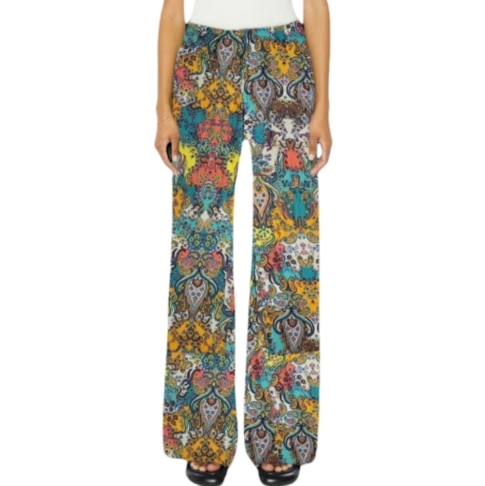 Ambiance Apparel Paisley‎ and Floral Vibrant Color Wide Leg Pants Size M
